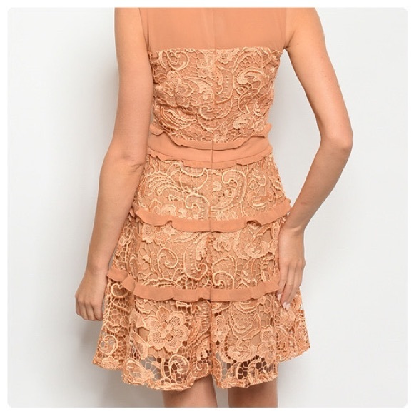 Dreamy Caramel Crochet Party Dress - Picture 3 of 4